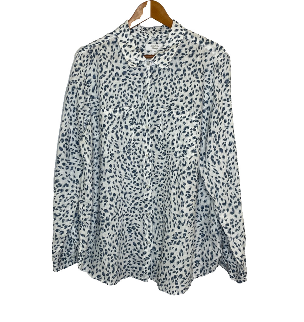 Women's XXL Charter Club Leopard Print 100% Linen Button Down Shirt